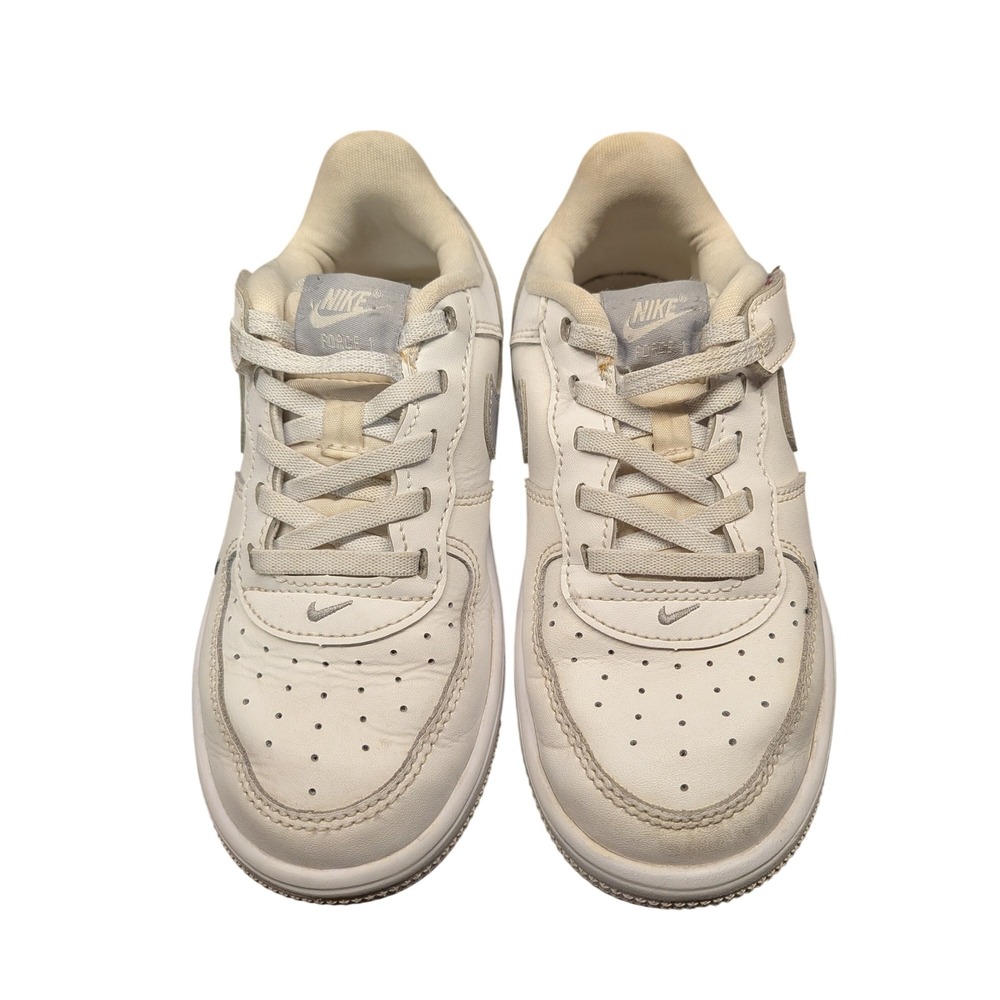 Nike Air Force 1 Low Kids White Grey Leather Sneakers Hook Loop Strap Size 13C
